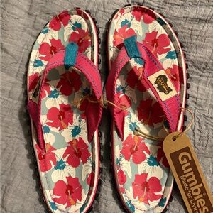 Women's Floral Sandals - Pink and Teal